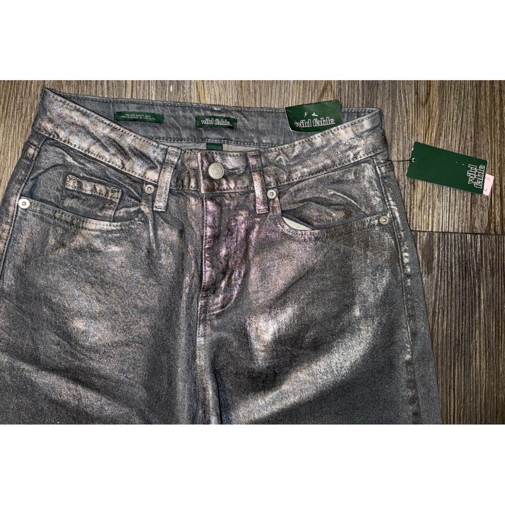 Wild Fable High Rise Baggy Wide Leg Shiny Jeans Silver Metallic Size 2/31.5 - Picture 5 of 7